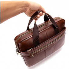 Biznesowa torba męska ze skóry ziarnistej brązowa Vintage 14836